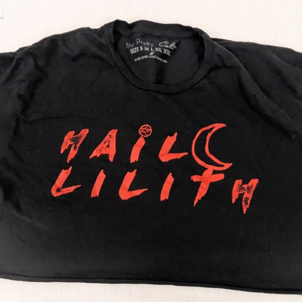 Hail Lilith Goth Halloween Witch Cropped Black Tee Large